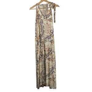 BTLF Life Women's Leopard Print Halter Neck Maxi Dress Cream Purple Sz S Pockets